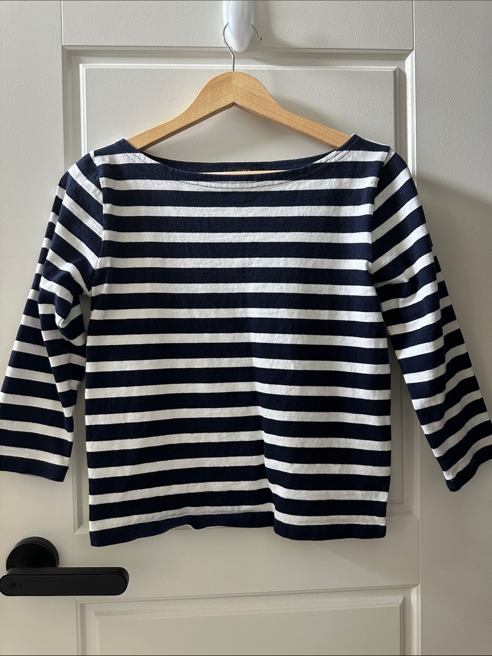 J. Crew Striped Navy and White Boat Neck 100% Cotton Top